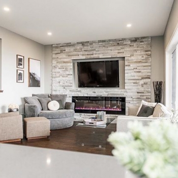 Warm neutrals and wood accents make this space extra cozy!  Come see for yourself at 5605 McKenna Street. We have three model homes open in this mini Harbour Landing parade! Open Mon -Thurs 7pm-9pm and Sat, Sun and holidays 12-5#crawfordhomesfortyyearss
